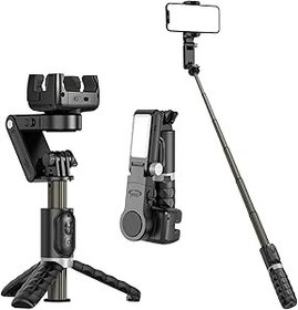 Resim Q18 360° Dönebilen Çok İşlevli Gimbal Sabitleyici 27,5 inç Uzatma Çubuğuna sahip Uzaktan Kumanda Sabitleyici Dahili Güzellik Dousu Işığı Alünyum Alaşım Yüz Akıllı İzleme Vlog için Otomatik 