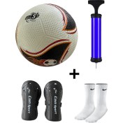 Resim faial Maç Topu Dikişsiz Sert Zemin Futbol Topu Çim Topu+Tekmelik+Pompa+Çorap Seti 