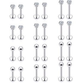 Resim 24 adet Labret Takı Dudak Halkaları, Paslanmaz Çelik Piercing Takıları, Tragus Helix Küpeleri 