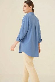 Resim MORADO SE SIENTE PERFECTO Kadın Oversize Basic Pamuklu İndigo Tesettür Gömlek 