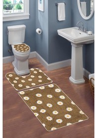 Resim Modern Desenli Dijital Baskı 3 Lü Banyo Paspas Takımı Yıkanabilir Kaymaz Tabanlı Klozet Takımı Klz0012 Renkli 