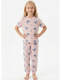Resim Bunny Hopp Sevimli Karakter Desenli Kız Çocuk Pijama Takımı - %100 Pamuklu Pembe Uyku Seti 