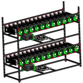 Resim Tubrig Çift Katlı 30 GPU Fanlı Mining Rig Kasası 