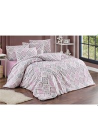 Resim Tek Kişilik Nevresim Takımı 160x220cm 2 Yastık Kılıfı Lastikli Çarşaflı 120x200+30 Gri - Lila 