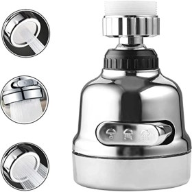 Resim Krom 3 Fonksiyonlu Mutfak Lavabo Başlığı 360 Derece Döner Musluk Ucu 