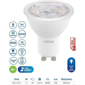 Resim Rtl11101 Rother Gu10 Led Spot Ampul 6w 540 Lümen 6000k Beyaz Işık - Enerji Tasarruflu Ampul 