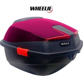 Resim WHEELIE XT01-JR 32 Lt Motosiklet Arka Çanta Hünnap Kırmızı Parlak Su Geçirmez ABS Çift Kilitleme Üniversal 