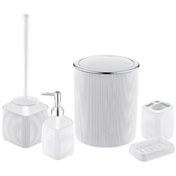 Resim Pasta34 5'li Çizgili Banyo Seti Beyaz 
