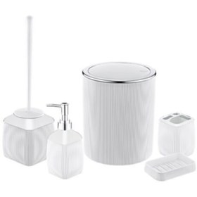 Resim Pasta34 5'li Çizgili Banyo Seti Beyaz 