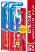 Resim Colgate Extra Clean Dil Temizleyicili Orta Diş Fırçası 1+1 2'li + Diş Fırçası Kabı 