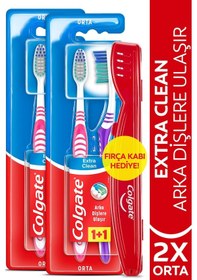 Resim Colgate Extra Clean Dil Temizleyicili Orta Diş Fırçası 1+1 2'li + Diş Fırçası Kabı 