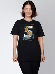 Resim ErTaPassage Kadın Siyah Discorted Lettering Yazılı Baskılı Standart T-shirt T4406657 