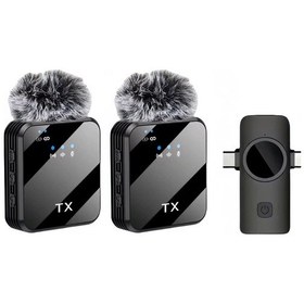 Resim Kablosuz Yaka Mikrofonu Çiftli Mikrofon İphone 15 16 17 İle Uyumlu Type-c/lightning Portlu Telefon Pc Tablet Video Röportaj Canlı Vlog Kablosuz Mikrofon F15-2 Sku: Smg8690010063649 
