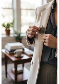 Resim Kristal Taşlı Kar Tanesi Broş Gri 