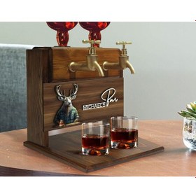 Resim Bk Gift Kişiye Özel Kabartma Geyik Tasarımlı İsimli Çift Musluklu Doğal Ahşap İçki Standı-2, İçki Standı, Doğum Günü Hediyesi, Ev Hediyesi Kobitmeyen1 