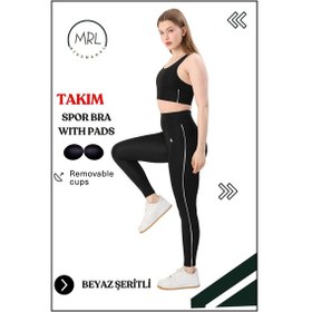 Resim Missmaral Kadın Spor Takım Yüksek Bel Tayt Pedli Büstiyer Sport Team High Waist Padded Bustier Black 3051 Siyah Beyaz 