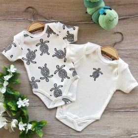Resim Renkli Puset 2'li Penye Bebek Kısa Kollu Body Zıbın Takım Kaplumbağa 