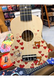 Resim GMC MUSIC STORE Ayıcıklı Kalp Desenli Soprano Ukulele ( Kılıf,pena Hediyeli ) 