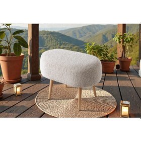 Resim Teddy Ahşap Ayaklı Oval Puf Makyaj Masası Pufu - Ayak Uzatma Pufu - Orta Sehpa Pufu Bej 