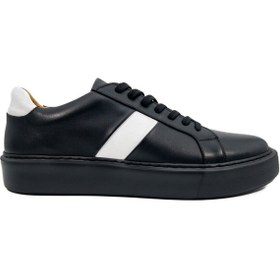 Resim TEZCAN KUNDURA Fazer Içi Dışı Hakiki Deri Siyah Beyaz Spor Erkek Ayakkabı Hafif Eva Siyah Taban Sneaker 
