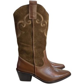 Resim Taba Hakiki Deri Ve Süet İşleme Detaylı Western Çizme Taba 