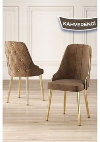 Resim Canisa Krax Serisi, 1.sınıf Babyface Kumaş Mutfak Sandalyesi, Gold Metal Ayak, 1 Adet Kahve Sandalye Kahverengi Sandalye Gold Ayak 