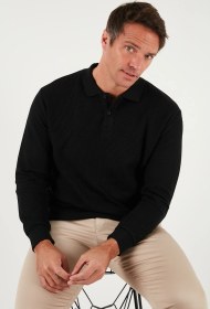 Resim Buratti Pamuklu Regular Fit Düğmeli Polo Yaka Erkek Sweat 5905739 Siyah 