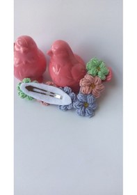 Resim Üç Çiçek Şık Tasarım Amigurumi 2 Li Toka Seti Pastel Tek Ebat Çok Renkli 