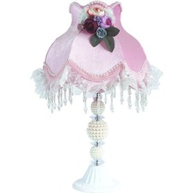 Resim Kadife Kaplı Çiçek Dekorlu Pembe Abajur 