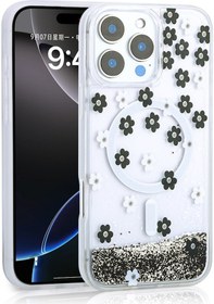 Resim İphone 15 Pro Max Uyumlu Kılıf Sıvılı Simli Baskılı Şeffaf Arka Yüzey Zore Mossa Silikon Kapak-siyah Siyah 