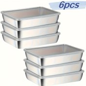 Resim 6'lı Paket Büyük Paslanmaz Çelik Kare Gıda Saklama Kapları - Sızdırmaz, Üst Üste Konulabilir, Et, Meyve ve Sebzeler İçin Mükemmel - Ev ve Dış Mekan Kullanımı için İdeal Mutfak Organizatörü 