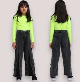 Resim Escabel Kız Çocuk Yüksek Bel Bol Paça Yırtık Detaylı Mom Jean-13660-füme Füme 