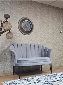 Resim Zafir İkili İstiridye Siyah Boyalı Telli Ayak Çay Seti Koltuk Tekli Berjer , İkili Berjer Koltuk Gri 