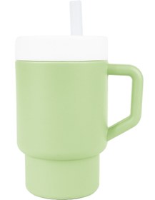 Resim Pandish Mugley Tek Kulplu Kapaklı Pipetli Silikon Alıştırma Bardağı - Yeşil - Matcha Yeşil / Standart 