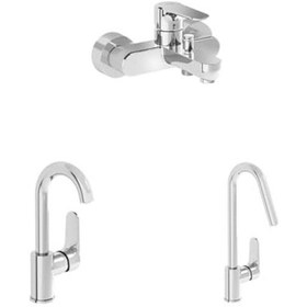 Resim Root Round Döner Borulu Lavabo Bataryası + Banyo Bataryası + Eviye Bataryası Seti 6998 