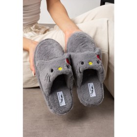 Resim Kadın Ev Terliği Ayıcık Figürlü Peluş Ev Terliği Ses Yapmaz Taban Sıcak Şık Tasarım 