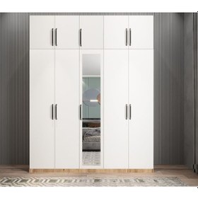 Resim Soft 10 Kapaklı Yüklüklü Gizli Çekmeceli Gardırop Dolap Çam Beyaz 225 Cm Beyaz - Çam 