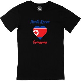 Resim Cix Pyongyang Kuzey Kore Bayraklı Kalpli Siyah Tişört 