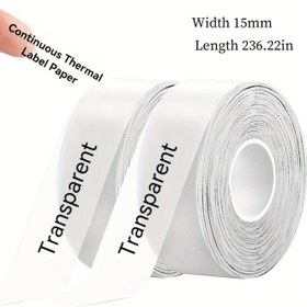 Resim 2 Adet Termal Etiket Kağıdı Rulosu - Ekstra Uzun 6m Rulo Başına, Su Geçirmez Kendinden Yapışkanlı, L1/Q2/Q3/D30/P15 Termal Yazıcılarla Uyumlu - Envanter, Gönderim, Makbuz, Ofis, Perakende, Depo için Şeffaf Sürekli Etiketler - İş, Okul, Noel, Yeni Yıl için İdeal - Kolay Etiketleme için Şeffaf Malzemeli Termal Yazıcı Kağıdı, Ticari, Ofis ve Okul Kullanımına Uygun, Rulo Başına 15mm Genişlik 