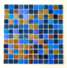 Resim MozaiKristaL Yaşam alanlarının tüm yüzeyleri için 25x25mm Blue Lüster Gold Cam Mozaik. (1 Koli = 1 m2 Fiyatıdır) 