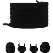 Resim Heel'sUp Siyah Yassı Akıllı Kilitli Elastik Ayakkabı Bağcık / Elastic Shoelace Black Flat 