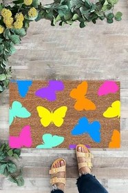 Resim KARMAT Renkli Kelebekler, Renkli Kapı Önü Paspası, Dekoratif Dijital Baskı Paspas renkli-45 x 70 