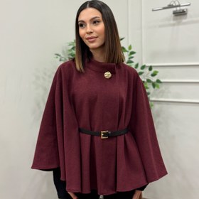 Resim Liya Kemerli Kaşe Bordo Panço - L 