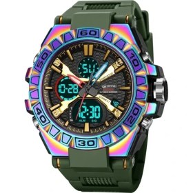 Resim Hanyang S8026 Renkli Yeşil Yeni Stryve Marka Spor Relojs Sıcak Erkek Dijital-Analog Çift Hareketli Aydınlık Takvim 5ATM Su Geçirmez Saatler S8025 S8026 (Yurt Dışından) 