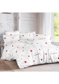 Resim Çift Kişilik Nevresim Takımı 200x220cm 4 Yastık Kılıfı Lastikli Çarşaflı 180x200+25 Beyaz - Kırmızı 