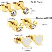Resim Luxusteel 3 Çift Paslanmaz Çelik Top Küpe Kulak Kıkırdak Piercing Seti Saf Altın Renk 