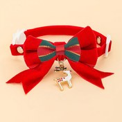 Resim 1 adet Noel Kravat Kedi ve Köpek Boyun Süsü, Küçük Irk Polyester Lif, Kızıl Kadife Kravat, Kediler ve Köpekler için Tatil Moda Dekoru 