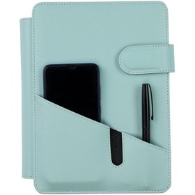 Resim 2K Tarihsiz Kareli 15 21 CM İç Defterli 4 Halkalı Telefon Kılıflı Kapaklı Deri Organizer - Su Yeşili 