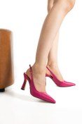Resim ShoeTek Lotta Kadın Topuklu Ayakkabı İnce Topuklu Stiletto Fuşya Deri 