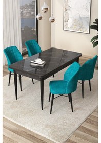 Resim Canisa Concept Arp Serisi 70x110 Sabit Mutfak Masası Takımı Siyah Mermer Desen Masa 4 Turkuaz Sandalye Masa Siyah/ Sandalyeler Turkuaz 